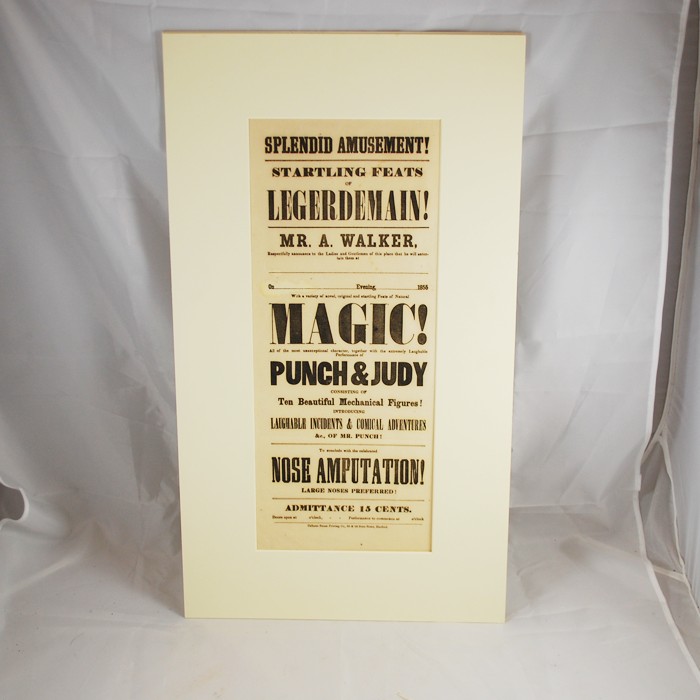 Original 1855 Broadise of M. Walker Magician and Punch and Judy: mint!