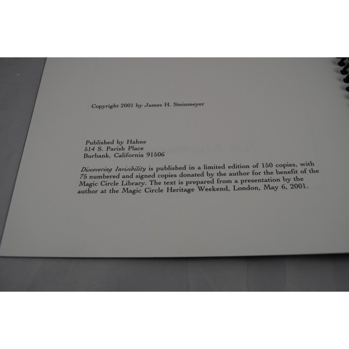 Discovering Invisibility special edition for Magic Circle. Steinmeyer: one of 150
