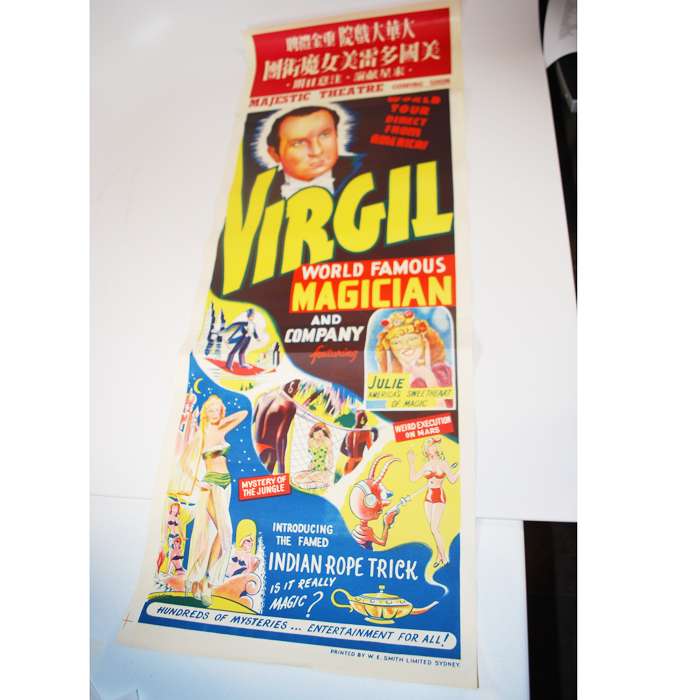 Virgil Indian Rope Trick Panel with show date from 1950’s World Tour: from his own trunk. only one!