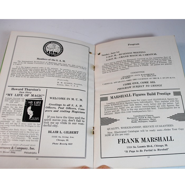 1930 SAM Convention Program with Kolar child magician photograph: rare event and program: Thurston, Downs, Tarbel and Joseffey's performance of Balsamo - Image 7