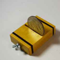 Babcock Block Bolt and Coin Penetration: fancy wood inlay version: silver dollar size!