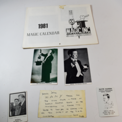 Nice group of vintage ephemera: Postcards, Throw Out Cards, Magic Inc Calendar, Duke Stern signed postcard